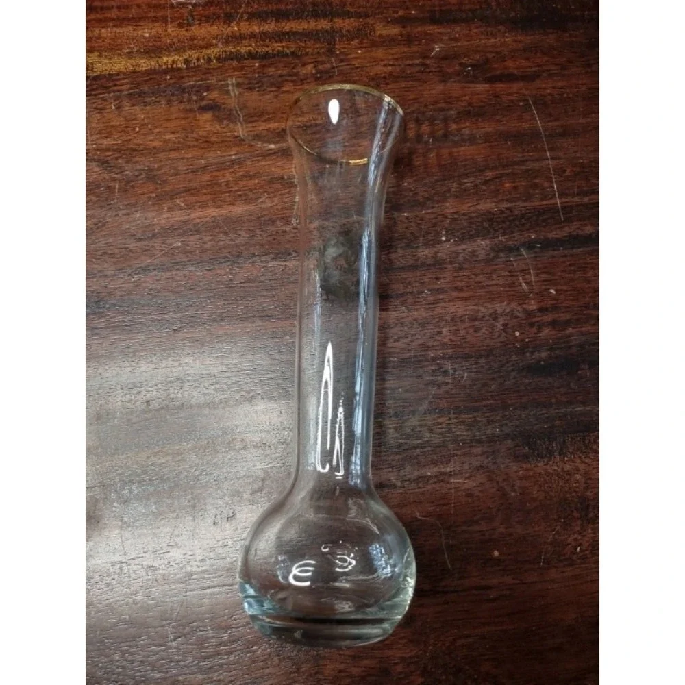 Golden 50th Anniversary Clear Glass Bud Vase with Gold Trim – Vintage...